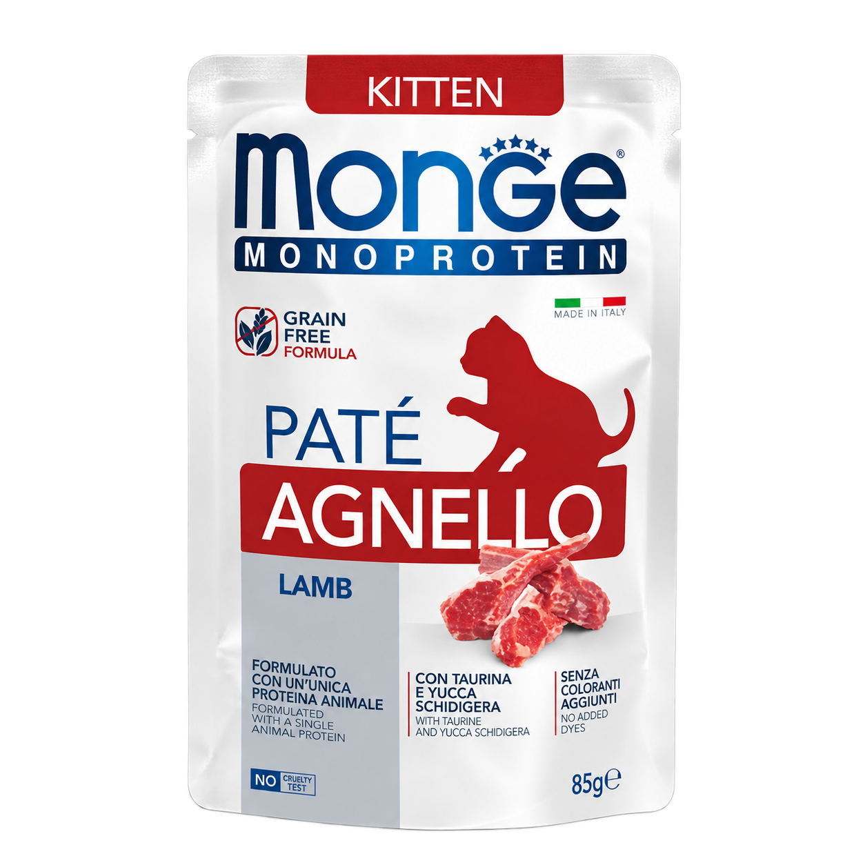 MONGE Monoprotein Kitten bárányhúsos pástétom, 85 g