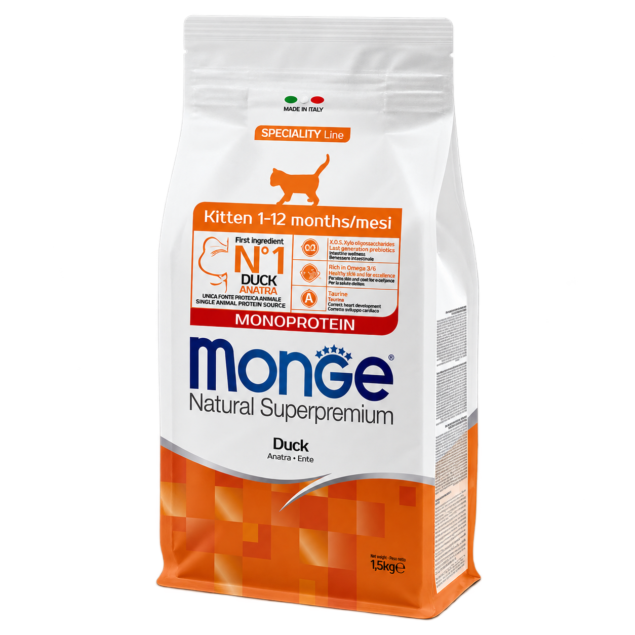 MONGE Natural Superpremium Kitten kacsahússal, 1,5 kg
