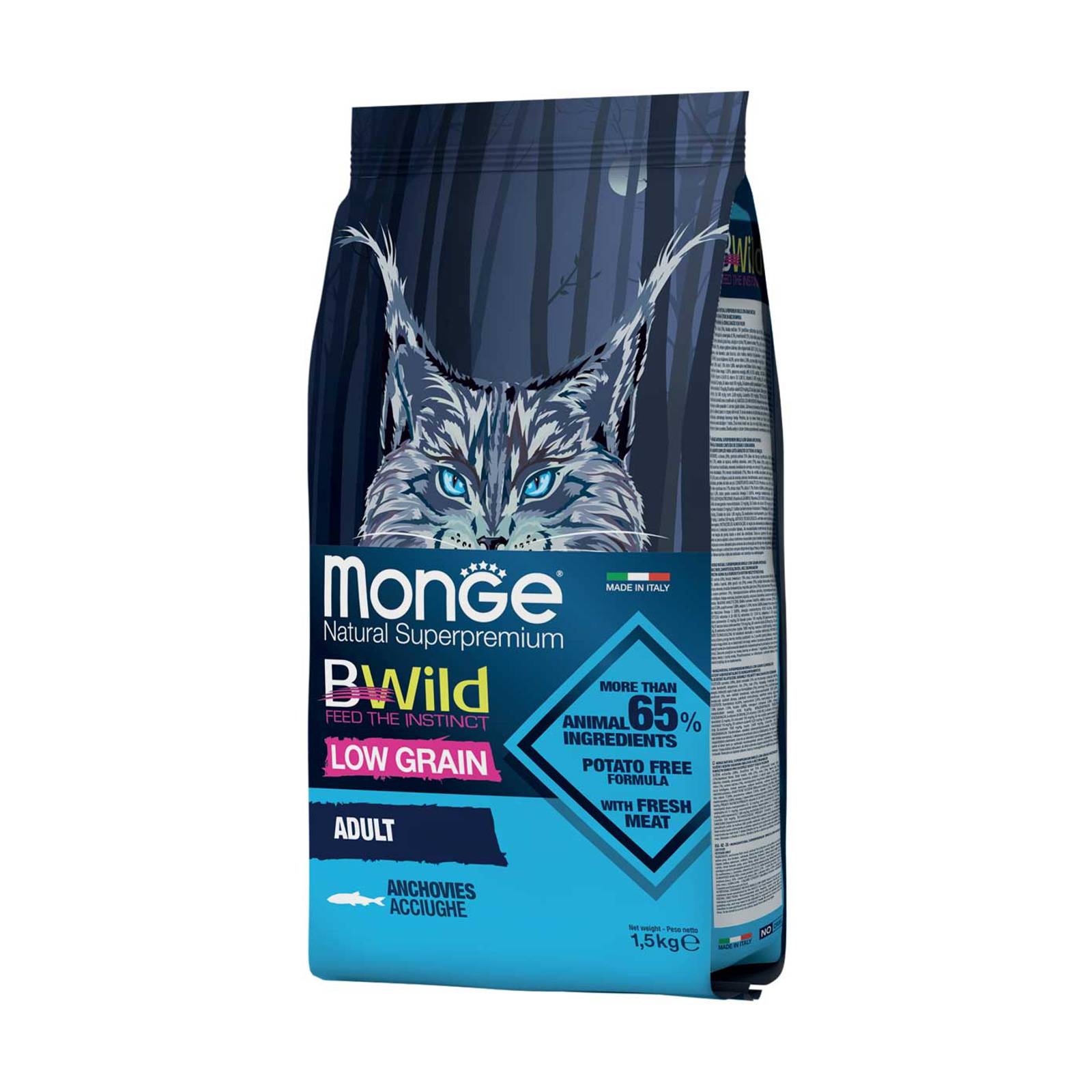 MONGE BWild Low Grain Adult szardellával