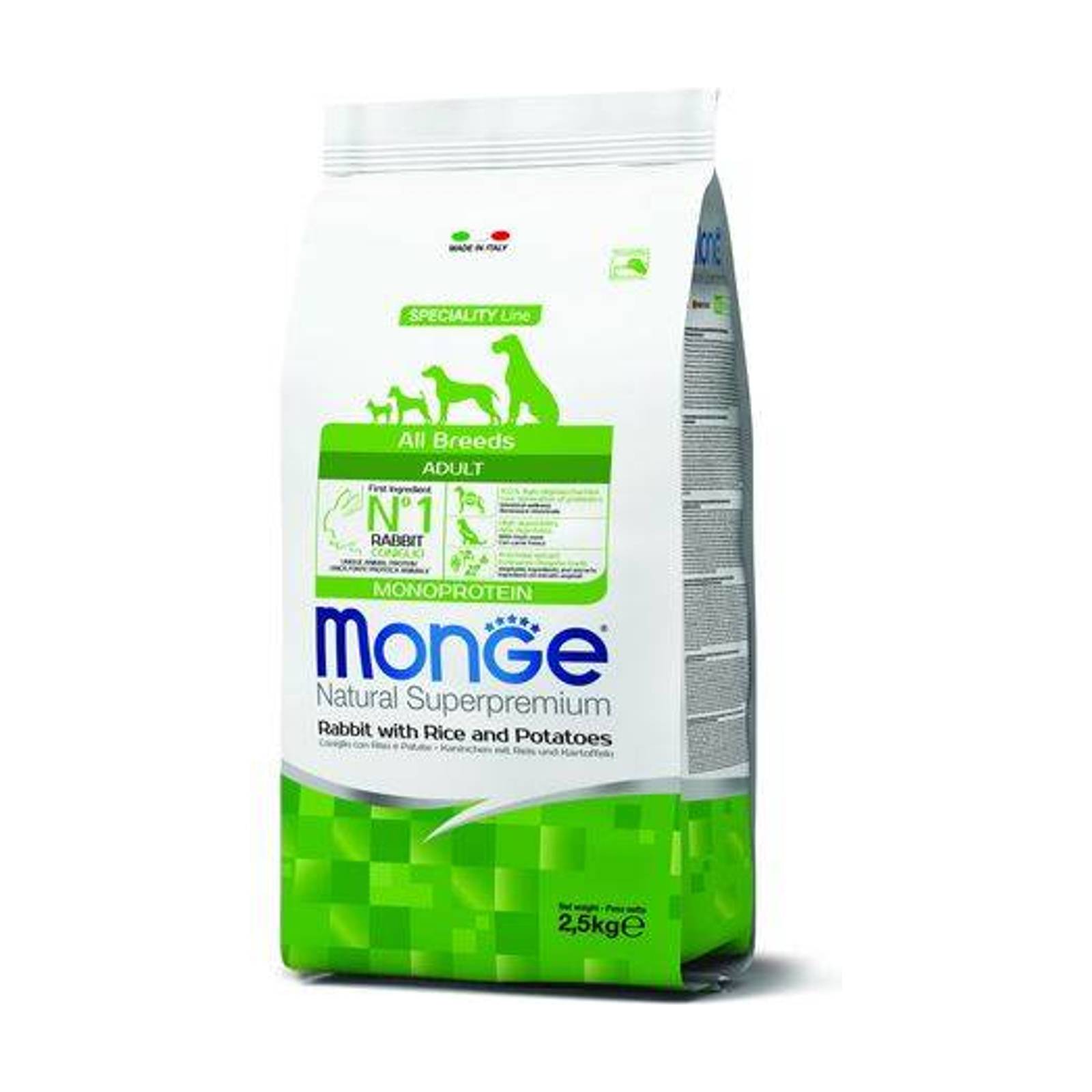 MONGE Natural Superpremium All Breeds Adult nyúllal, rizzsel és burgonyával