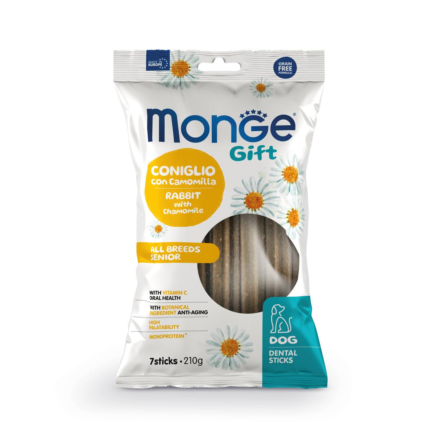 MONGE GIFT Dental Sticks Senior nyúllal és kamillával
