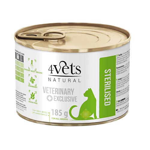 4Vets NATURAL VETERINARY EXCLUSIVE STERILISED 185g pre mačky po sterilizácii a kastrácii